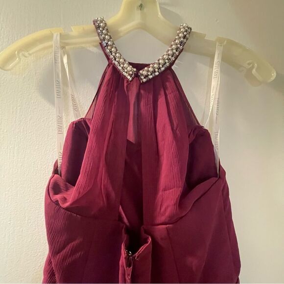 David’s Bridal Short Maroon Chiffon Dress Beaded Sangria Size 4 - Picture 7 of 13